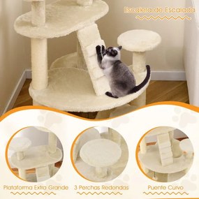 Arranhador para gatos Torre de atividades multinível com cama e condomínio Postes para arranhar e plataformas Centro de entretenimento Bege