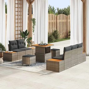 Conjunto de Sofá de Jardim vidaXL 8 Peças com Almofadas Cinza Rattan Acácia