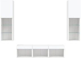 5pcs móveis de parede p/ TV c/ LEDs derivados de madeira branco