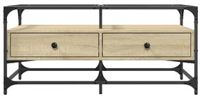 Mesa de centro c/topo de vidro 98,5x50x45cm carvalho sonoma aço