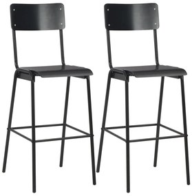 Cadeiras de bar 2 pcs contraplacado maciço e aço preto