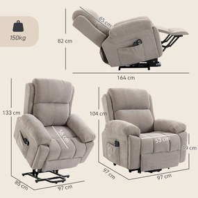 Poltrona Relax Elétrico Elevatório com Massagem Vibratória Aquecimento Molas Ensacadas Comando Porta-Copos e Bolsos  Bege