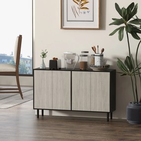 Armário de cozinha 121 x 37 x 75 cm com 2 armários e prateleiras ajustáveis com acabamento em madeira cinzenta e preto