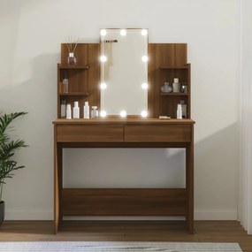 Toucador Bella com Espelho e Luzes LED - Nogueira - Design Moderno