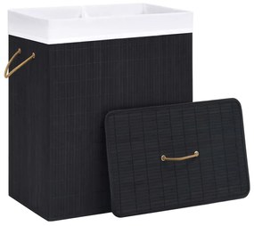 Cesto para roupa suja c/ 2 secções 100 L bambu preto