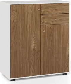 Aparador armário para cozinha ou sala 74 x 35 x 85,5 cm com 2 gavetas, 2 portas e 3 prateleiras ajustáveis, estilo rústico moderno Natural+Branco