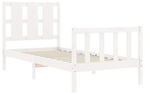 Estrutura de cama com cabeceira 90x190 cm madeira maciça branco