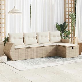 vidaXL 5 pcs conjunto de sofás p/ jardim com almofadões vime PE bege