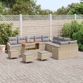 Conjunto de Sofá de Jardim vidaXL 14 Peças com Almofadas Bege Rattan P