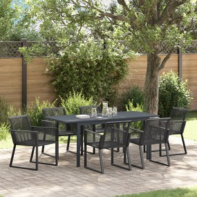 Conjunto de Jantar de 7 Peças em Aço Preto e Rattan Sintético