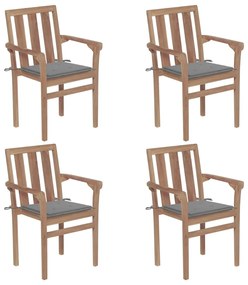 vidaXL Cadeiras de jardim empilháveis c/ almofadões 4 pcs teca maciça