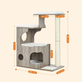 Arranhador para gatos 66 x 40 x 86 cm com caverna branco-cinza