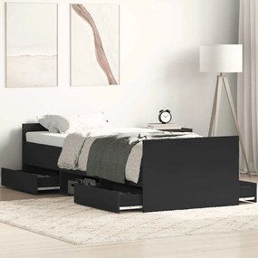 Estrutura de cama c/ painéis cabeceira e pés 75x190 cm preto