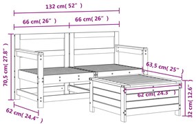 3 pcs conjunto sofás de jardim madeira de pinho maciça branco