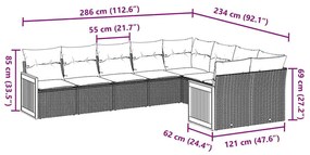 9 pcs conjunto de sofás p/ jardim c/ almofadões vime PE preto