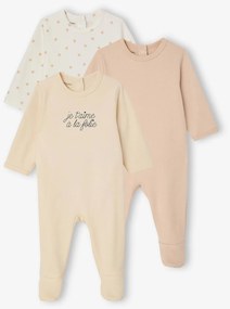 Conjunto de 3 pijamas em algodão biológico para bebé bege