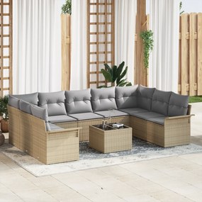 Conjunto de Sofá de Jardim de 10 Peças com Almofadas de Rattan Poliést