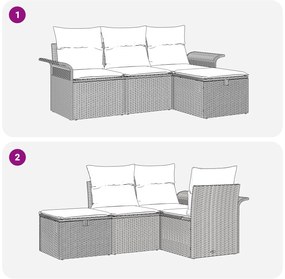 Conjunto de Sofá de Jardim de 4 Peças com Almofadas Cinza Rattan Polié