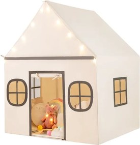Casa de brincar para crianças para interior 120 x 101 x 143 cm, com luzes de estrelas e tapete acolchoado a partir dos 3 anos Bege + Café