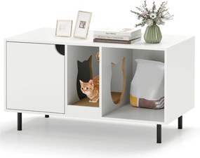 Caixa de areia para 2 gatos 100 cm com tábua de raspar amovível 100 x 52 x 55 cm Branca