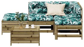 5 pcs conjunto lounge de jardim c/ almofadões pinho impregnado