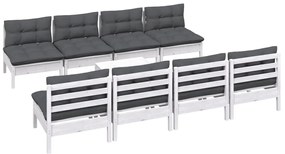 9 pcs conj. lounge de jardim c/ almofadões pinho maciço