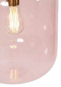 Candeeiro de suspensão Art Deco em latão com vidro rosa - Bliss Art Deco
