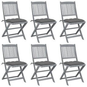 vidaXL Cadeiras exterior dobráveis c/ almofadões 6 pcs acácia maciça
