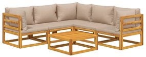 6pcs conj. lounge jardim madeira c/almofadões cinza-acastanhado