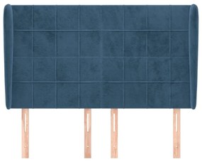 Cabeceira cama c/ abas veludo 147x23x118/128 cm azul-escuro