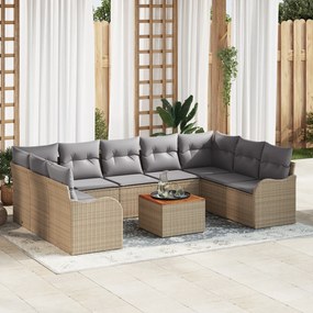 Conjunto de Sofás de Jardim vidaXL de 10 Peças com Almofadas Bege Ratt