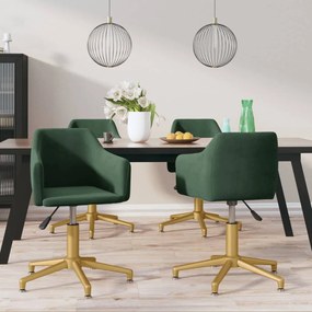 vidaXL Cadeiras de jantar giratórias 4 pcs veludo verde-escuro