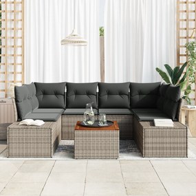 Conjunto de Sofá de Jardim de 7 Peças com Almofadas Cinzento de Poli R