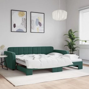 Sofá-cama com gavetão 90x200 cm veludo verde-escuro
