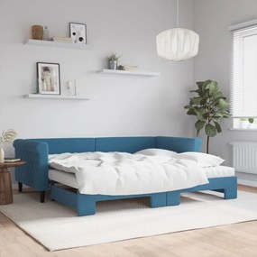 Sofá-cama com gavetão e colchões 90x200 cm veludo azul