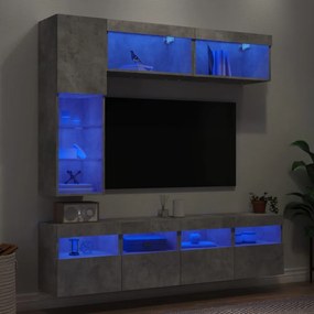 vidaXL 7 pcs conj. móveis de parede p/ TV luzes LED cinzento cimento