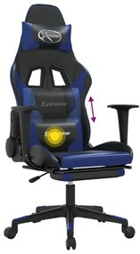 Cadeira gaming massagens c/ apoio pés couro artif. preto/azul