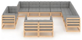 12 pcs conjunto lounge de jardim com almofadões pinho maciço