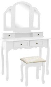 Conj. toucador c/ banco 100x40x146cm madeira paulownia branco