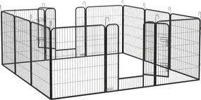 PawHut Cercado para filhotes 12 peças, cercado dobrável com 2 portas, 12 painéis de aço 80x100 cm cada, Cinza | Aosom Portugal