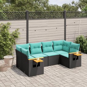 6 pcs conjunto de sofás p/ jardim c/ almofadões vime PE preto