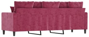 Sofá de 3 lugares veludo 180 cm vermelho tinto