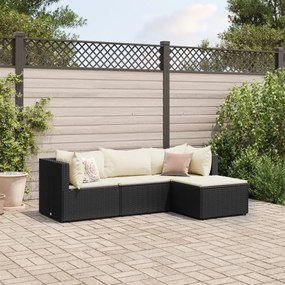 vidaXL 4 pcs conjunto lounge de jardim c/ almofadões vime PE preto