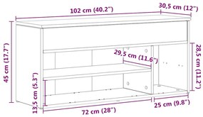 Banco sapateira 102x30,5x45 cm derivados cinzento cimento