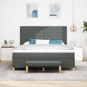 Cama Box com Colchão e Banco Cinza Escuro 180x200 cm Tecido