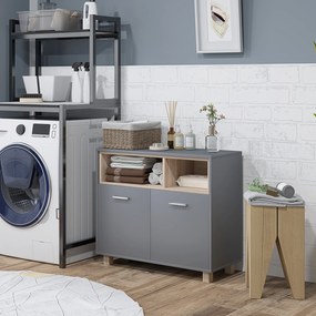 Móvel de arrumação para casa de banho 80 x 35 x 70 cm de estilo moderno com compartimentos abertos e portas duplas cinzento