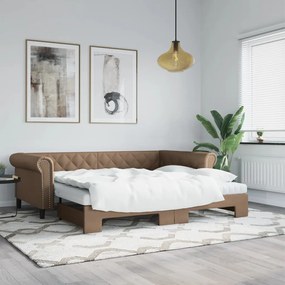 vidaXL Sofá-cama com gavetão e colchões 90x200cm artificial cappuccino