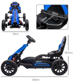 Kart Elétrico para Crianças Kart a Bateria 12V Velocidade Ajustável 3-5 km/h e Cinto de Segurança 100x58x58,5 cm Azul