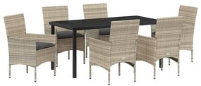 Conjunto de Jantar de Jardim 7 Peças com Almofadas Cinza Claro em Ratt
