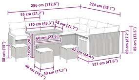 Conjunto de Sofá de Jardim vidaXL 13 Peças com Almofadas Bege Rattan P